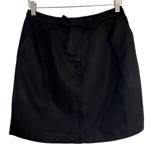 Sandro linen blend pleated black bow tie mini skirt size 2 excellent condition